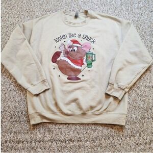 Graphic Sweatshirt Gus "Lookin Like A Snack" Christmas Holiday Tan Large